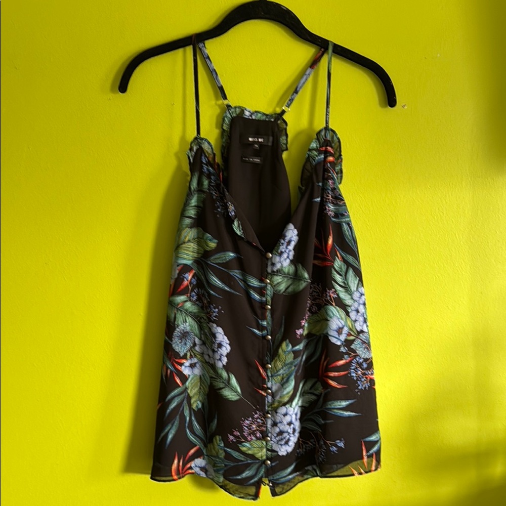 Miss Me Floral Multicolor Spaghetti Strap Blouse Top Size XL
